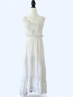 White Maxi Dress Button Front Boho Country Coastal Cottagecore Size M